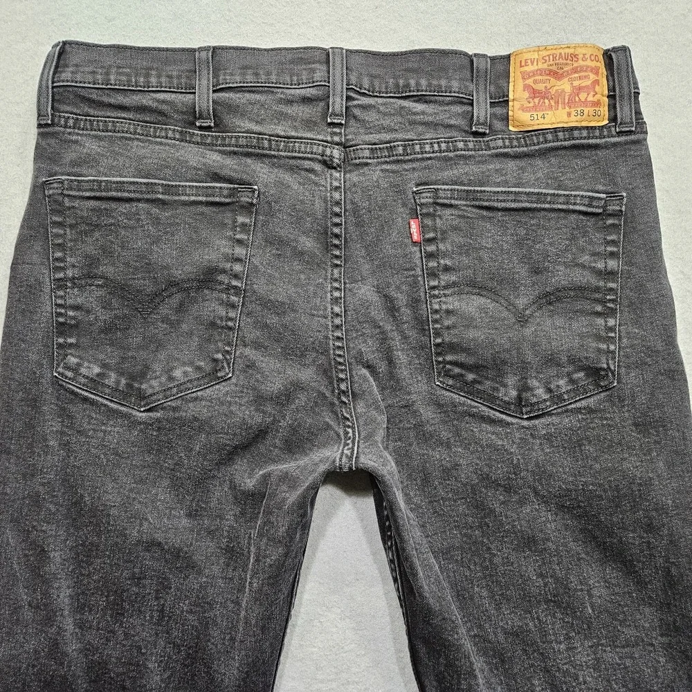 Levi's 514 Straight Fit Jeans Mens 38x30 Black Stretch Mid Rise Grunge Punk